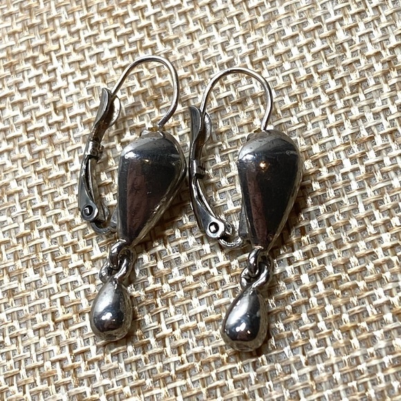 Monet Earrings Dangles Drops Silver Tone Vintage Marked Signed - Picture 8 of 13